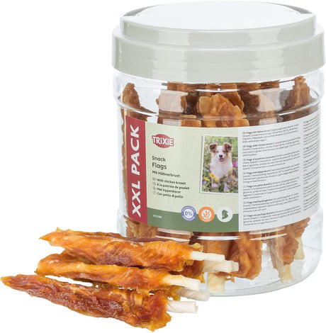 Trixie Kausnack – Premio Chicken Flags 400g – Rinderhaut mit Hähnchenbrust, glutenfrei, proteinreich