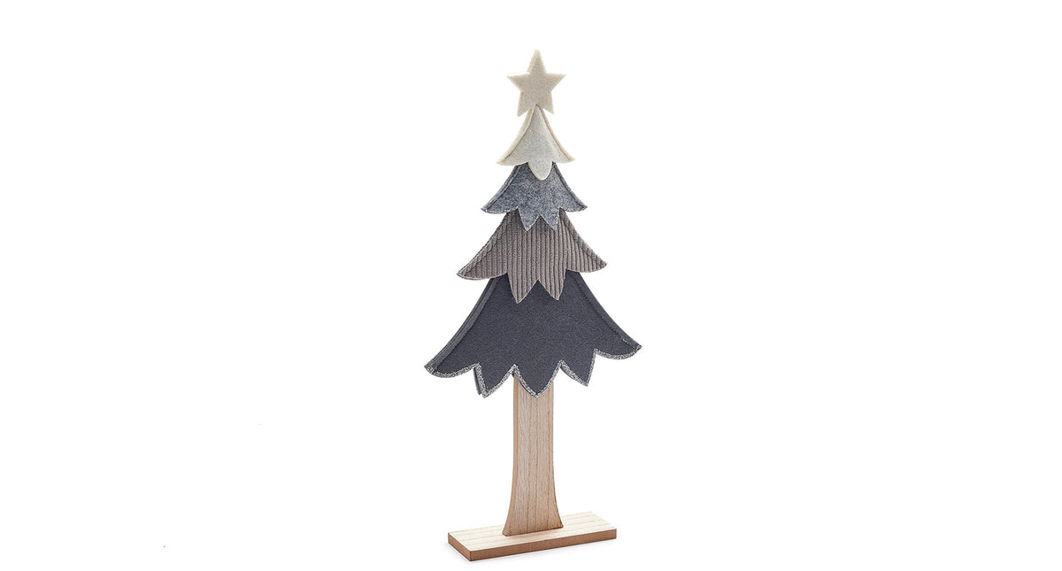 Xmas tree patches on wooden base 19x41cm grey