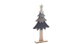 Xmas tree patches on wooden base 19x41cm grey