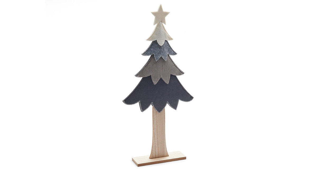 Xmas tree patches on wooden base 25x53cm grey