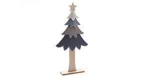 Xmas tree patches on wooden base 25x53cm grey