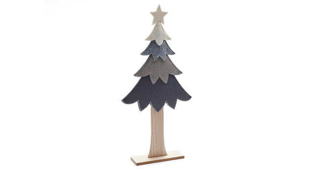 Xmas tree patches on wooden base 25x53cm grey