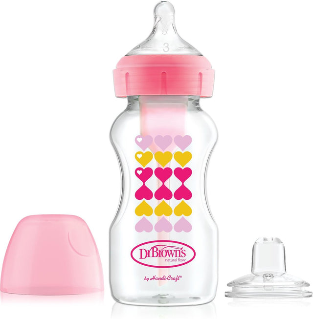 Dr. brown's dr. brown’s bottle to sippy starter kit babyfles - brede halsfles - 270 ml - roze