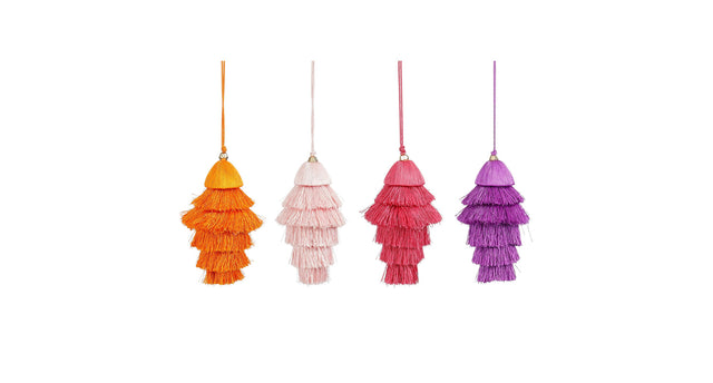 Ornament kroonluchter paars d.roze l.roze oranje 4 assorti - h12xd7cm