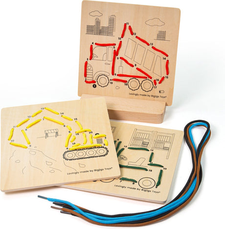 Bigjigs Holzschnurpuzzle nach Zahlen – Konstruktion, 8 Teile.