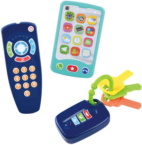 Spielspielzeug für Babys, Schlüssel, Fernbedienung und Telefon, 3-teilig.