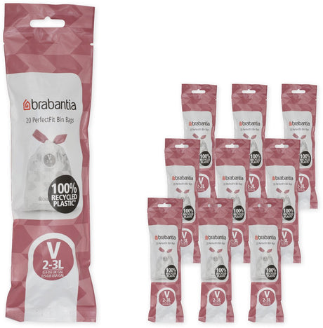 Brabantia Perfectfit Müllsäcke – 2 3 l – Code V – 10 Rollen x 20 Stück
