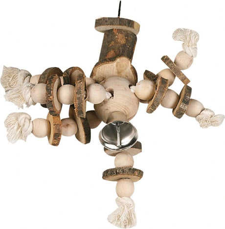 Flamingo – Vogelspielzeugkäfig-Aufhänger aus Holz mit großer Glocke – braun – 22 x 22 x 20 cm