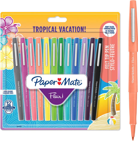 Paper Mate Flair Filzstifte | mittlere Spitze (0,7 mm) | verschiedene tropische Feiertagsfarben | 12 Stück