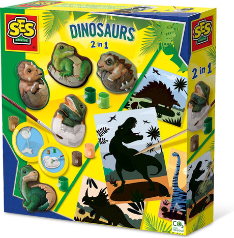 Ses creative – Dinosaurier 2-in-1 – Gießen, Malen und Kratzen – mit Gießform, Gips, Farbe, Rubbelkarten und Stift – ab 5 Jahren