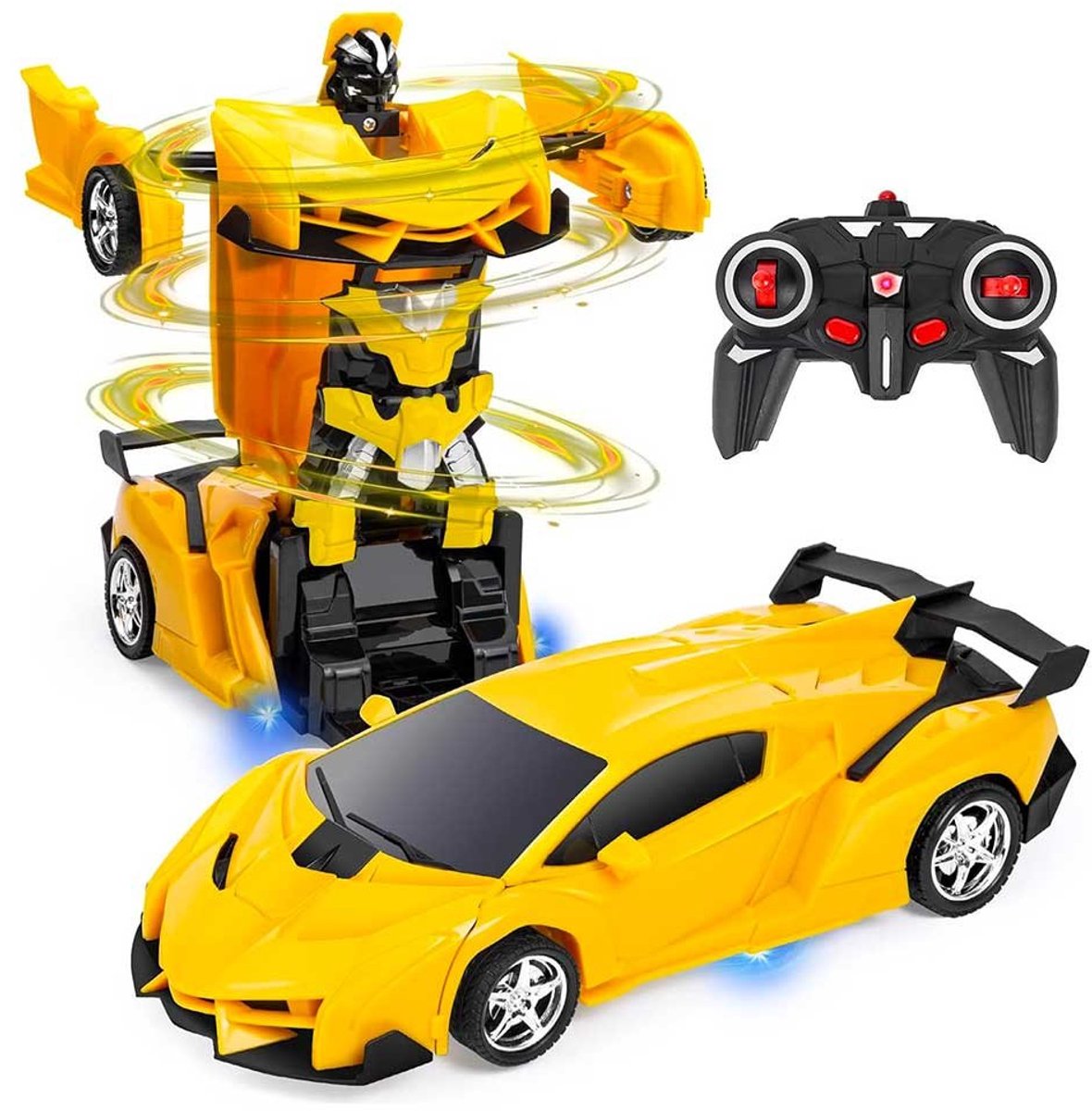 Lean toys auto robot transformer + afstandsbediening vervormde auto 2in1 multifunctioneel kleur geel