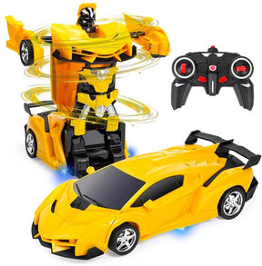 Lean toys auto robot transformer + afstandsbediening vervormde auto 2in1 multifunctioneel kleur geel