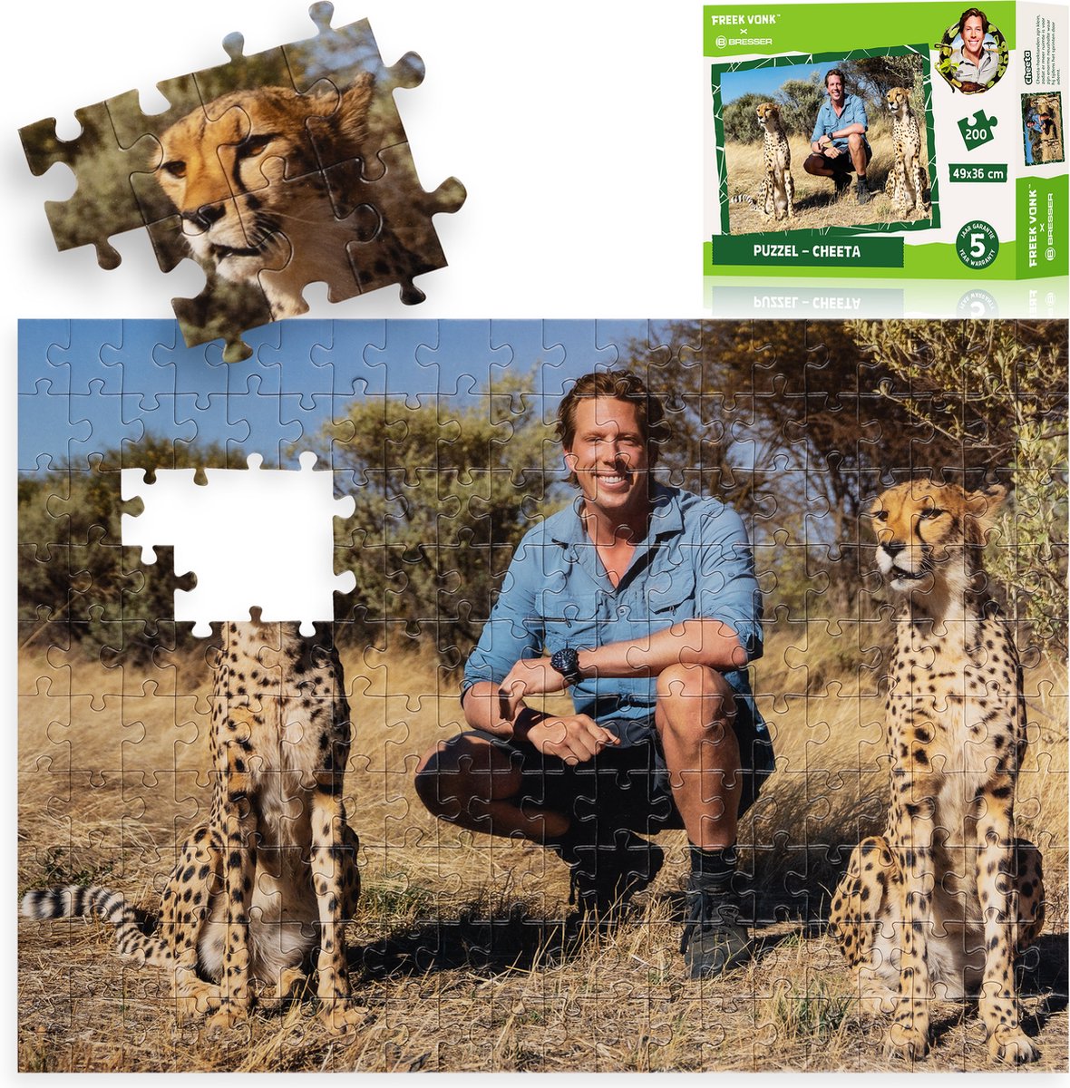 Freek Spark x Bresser Puzzle – Gepard Freekfronk – 200 Teile für Kinder