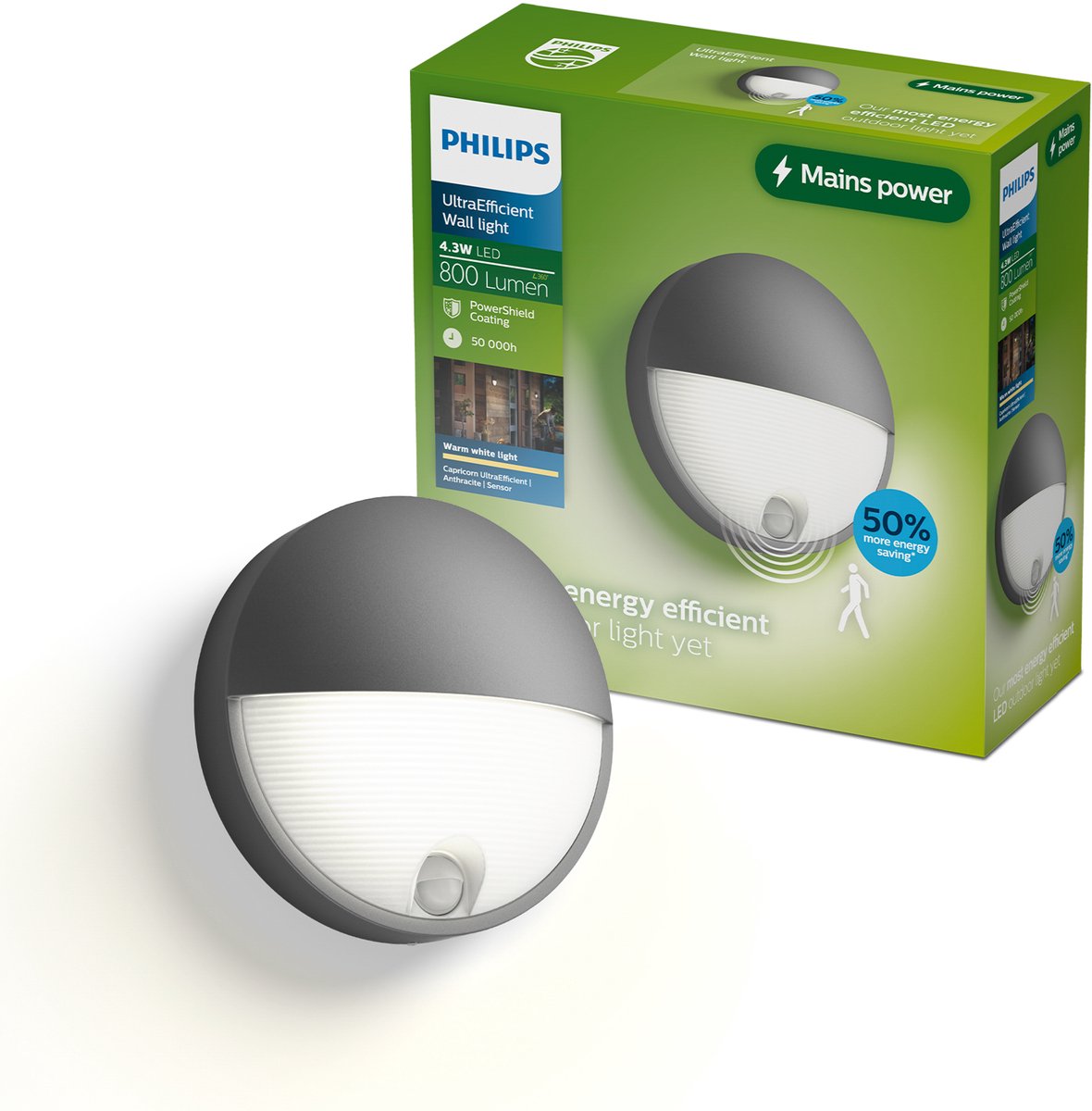 Philips led philips capricorn wandlamp - buitenverlichting met bewegingssensor - weerbestendig: ip44 - warmwit licht: 2700k - antraciet