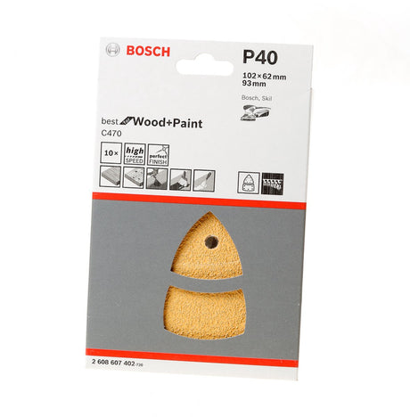 Bosch - 10-delige schuurbladset 102 x 62, 93 mm, 40