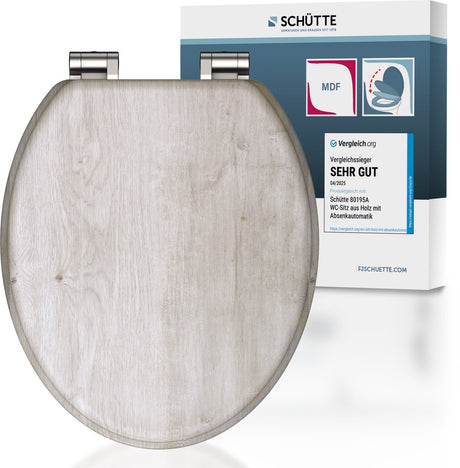 Schütte WC-Sitz 80192 helles Holz – MDF-Holz – Absenkautomatik – Chromscharniere – Belastbarkeit bis 175 kg – Dekor – 3-seitiger Druck