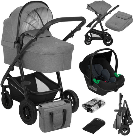 Lionelo Bianka Kinderwagen 3 in 1 – Babywanne, Kinderwagen-Autositz – kompakt zusammenklappbar – wendbarer Sitz – Luftreifen mit Federung – XXL UPF50+ Verdeck – 0–22 kg – komplettes Zubehörset – Astrid i-size lite Autositz