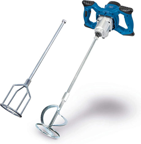 Scheppach Beton- und Farbmischer PM1400 – 1400 W – Farbmischer und Betonmischer – variable Geschwindigkeit bis 760 U/min – inkl. 1x gerader Farbbesen 1x Rührstab für Mörtel u.a