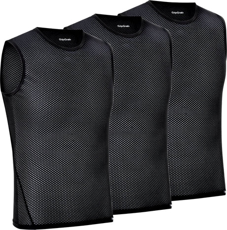 Gripgrab - ultralight 3pack mesh mouwloos base layer zomer fiets ondershirt polygiene zweethemd - zwart - heren - maat m
