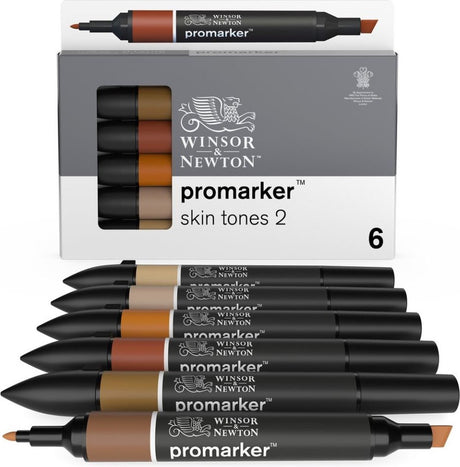 Winsor Newton 0290115 Promarker™ 6 Hauttöne Set 2 | Professionelle Layoutmarker, Alkoholmarker