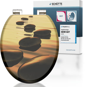 Schütte WC-Sitz 80127 Sea Stone – MDF-Holz – Absenkautomatik – Chromscharniere – Belastbarkeit bis 175 kg – Dekor – 3-seitiger Druck