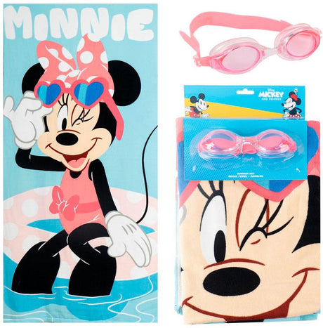 Cerdá life's little moments disney minnie mouse strandlaken set met zwembril – 70x140 cm – polyester – sneldrogend – strandlaken kind meisjes
