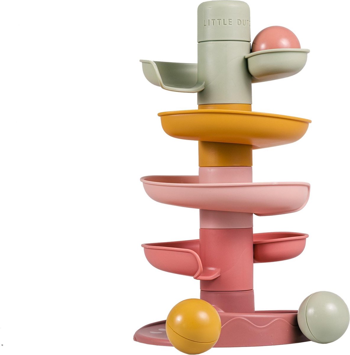 Rubo Toys Little Dutch Spiral Tower Pink – Murmelbahn – 5 Teile – 3 Kugeln – Stapelturm