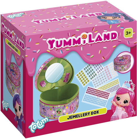 Totum yummiland sieradendoosje versieren - hartvormig - met spiegel - 100+ stickers op 4 vellen - peuter speelgoed - knutselen - voor meisjes - vanaf 3 jaar -
