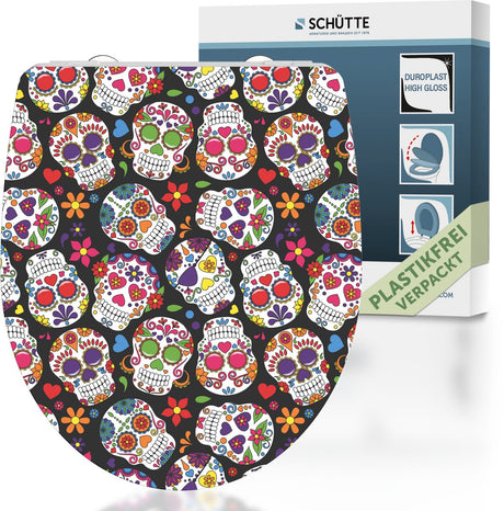 Schütte Schütte Toilettensitz mit weicher Verrückter verrückter Schädel Duroplast High Gloss