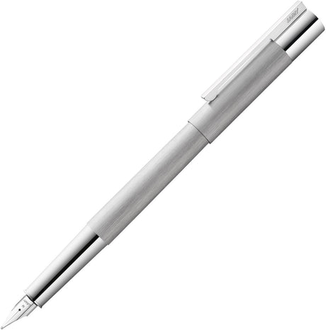Lamy Scala Füllfederhalter 051 – Füllfederhalter aus satiniertem Edelstahl in Silber mit hochglänzendem Chrom-Griffclip – polierte Edelstahlfeder in Strichstärke f – inkl. Tintenpatrone T 10 blau - dauerhaft nachfüllbar