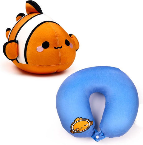 Puckator „swapseazzz adoramals Clownfisch Nackenkissen – 2-in-1 Plüsch-Reisekissen – Kinder-Kuscheltier – Reiseaccessoire“
