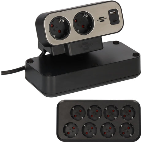 Brennerstuhl brennerstuhl®estilo Duplex-Steckdose, 1x USB C, 1x USB A, 10x Schutzkontaktsteckdosen, Silber Schwarz - 1153580200