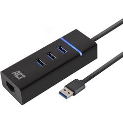 Act Connectivity AC6310 USB-Hub 3.2 mit 3 USB-A-Anschlüssen und Ethernet-USB-Hub (schwarz)