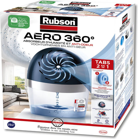 Rubson Feuchtigkeitsabsorber aero360 Gerät 20m2 | Luftentfeuchter | Feuchtigkeitsabsorber Badezimmer | Innenbadezimmer