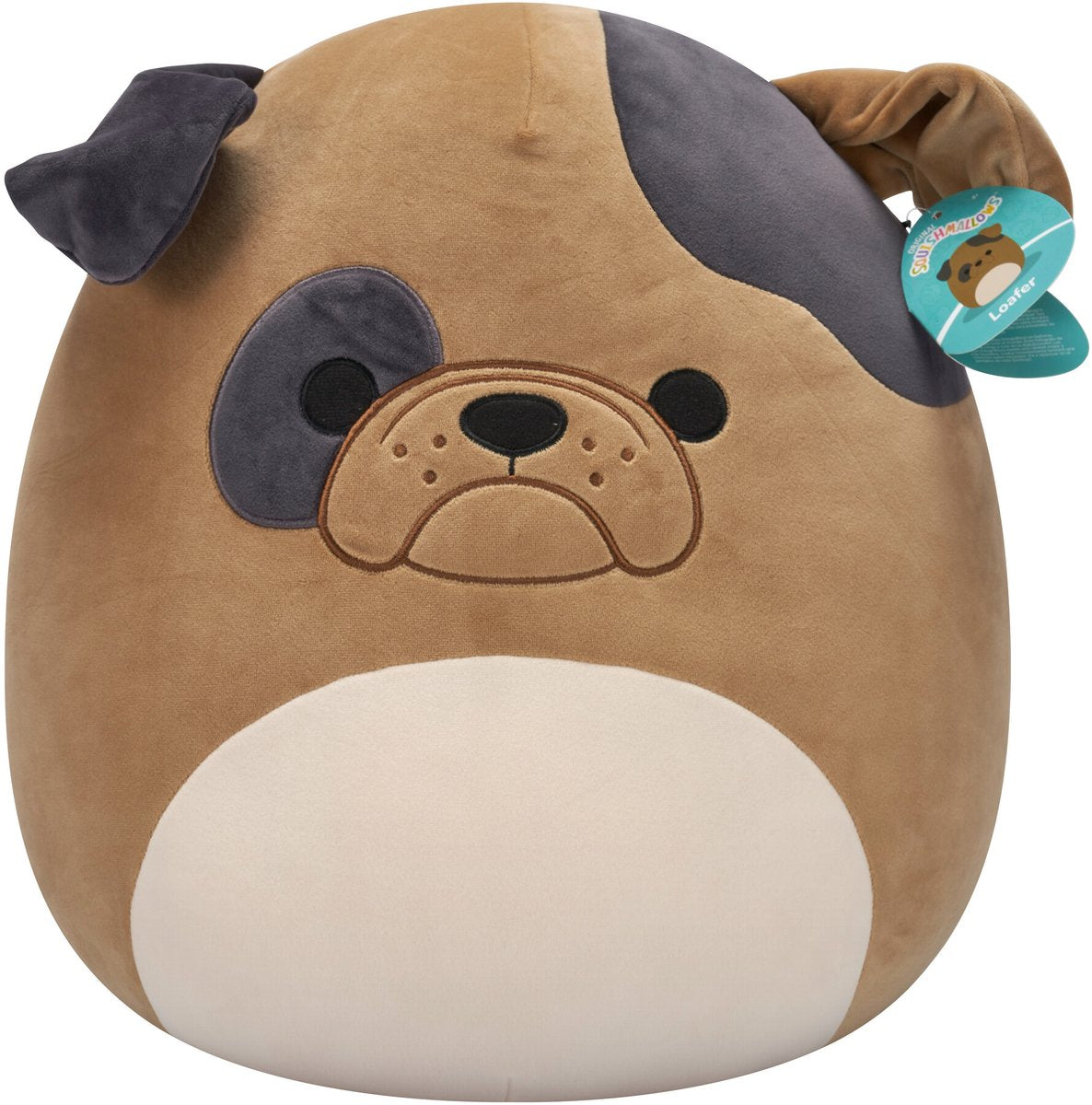 Squishmallows – großer 40-cm-Slipper aus Plüsch – braune Bulldogge mit dunkelbraunen Flecken