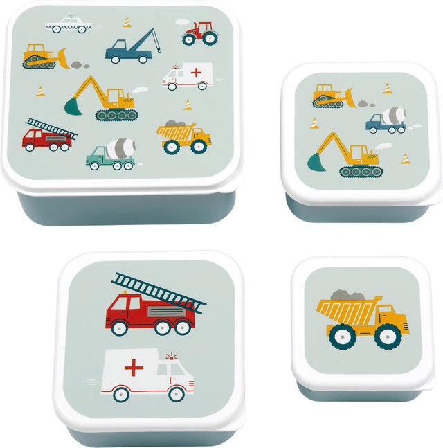 A little lovely company - brooddoos - broodtrommel -lunch snack box set van 4 - voertuigen