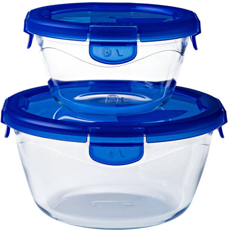 Pyrex - cook go schaal rond met deksel set van 2 stuks - borosilicaatglas - transparant -