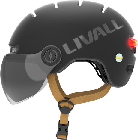 Livall l23 black m size type-c slimme fietshelm met ledverlichting en afneembaar vizier, nta8776-gecertificeerd voor e-bikes, fietshelm met valdetectie voor volwassenen (heren en dames), geschikt voor e-bike, scooter en skateboard. m