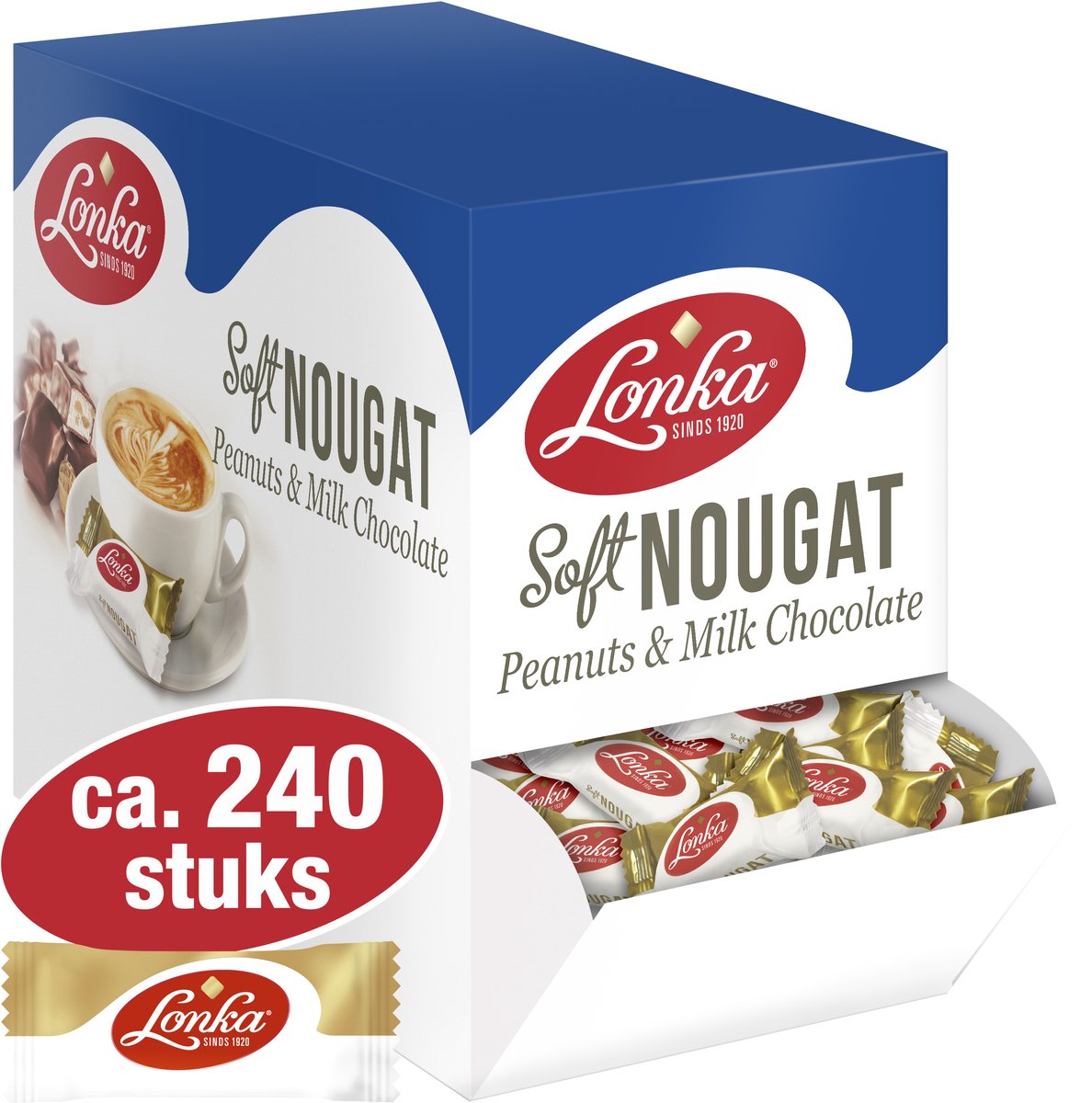 Lonka Nougat Milchschokolade Erdnuss – einzeln verpackt – Karton mit 2,57 kg