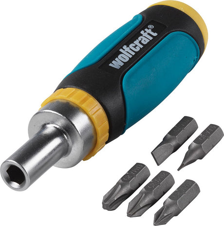 Wolfcraft Mini-Handschraubendreher | Ratschenfunktion | Set 6-teilig | inkl. 5 Bit - 1237000