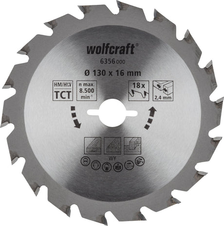 Wolfcraft - Kreissägeblatt 130x16mm - 18 Zähne - Sägeblatt für Kreissäge - Serie grün - 6356000