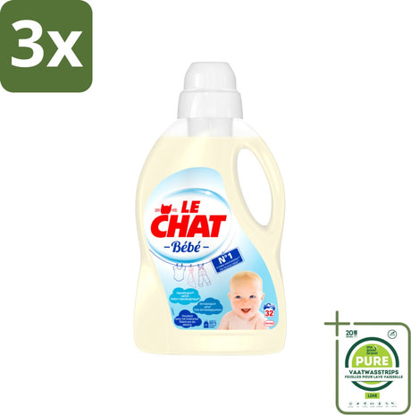 Le chat 3 x vloeibaar wasmiddel bébé 32 wasbeurten 1440 ml - grootverpakking - babywasmiddel - hypoallergeen - babyvlekken - wasmiddel voor baby's - babywas