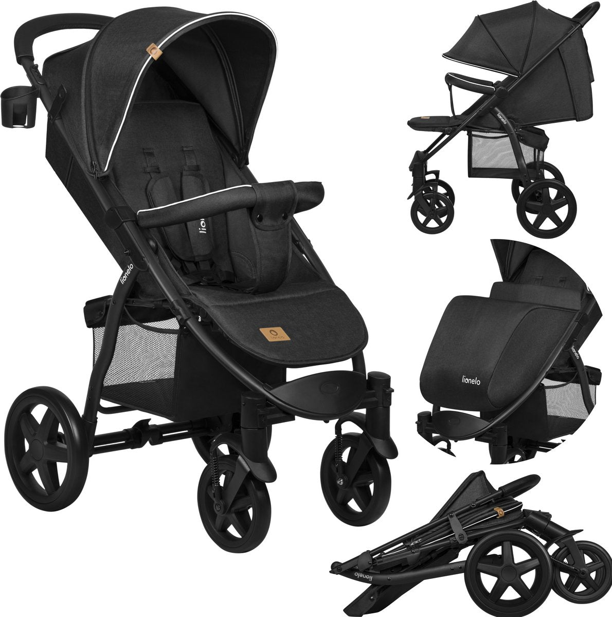 Lionelo Buggy Annet Plus – leicht faltbar – große solide Räder mit Federung – inklusive Fußsack, Moskitonetz-Getränkehalter – verstellbare Rückenlehne, Fußstütze – Kinderwagen ab der Geburt bis 22 kg – Kinderwagen