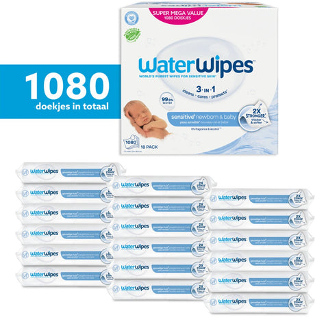 Waterwipes Babytücher Bio – 99,9 % Wasser – 18 x 60 – 1080 Babytücher
