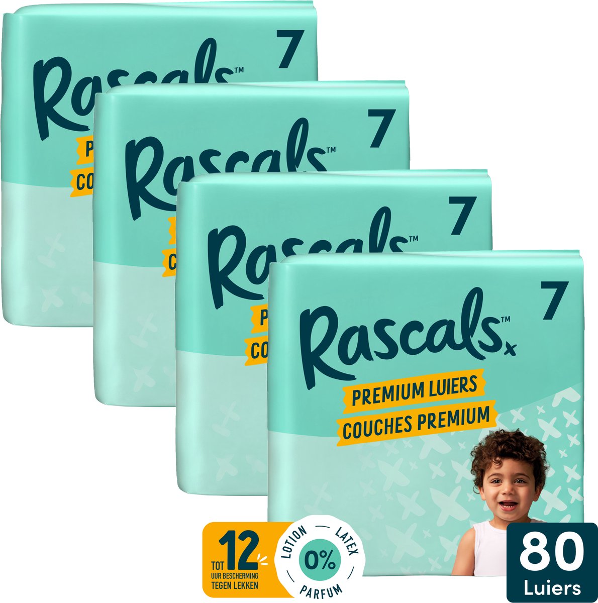 Rascals premium luiers maat 7 15-20 kg 80 stuks