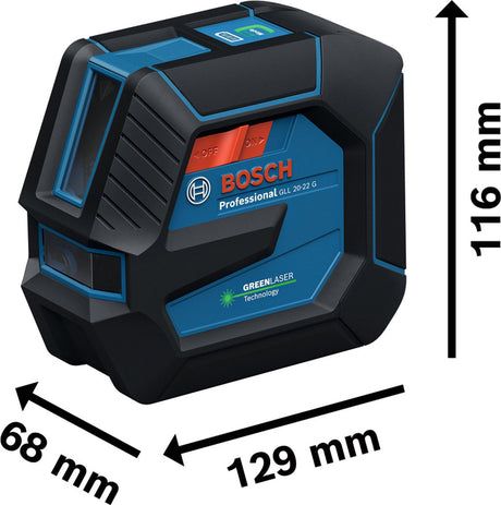 Bosch Blue Bosch Professional GLL 20–22 g – Linienlaser – (4 x Akku 1,5 V LR6 (AA), Laser-Zielbrett, Halterung LB10, Stativ BT 150, Alkalibatterie-Adapter, Tasche)