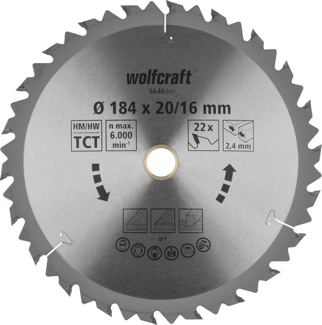 Wolfcraft - Kreissägeblatt 184x20 mm - 22 Zähne - braune Serie - 6646000