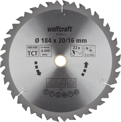 Wolfcraft - Kreissägeblatt 184x20 mm - 22 Zähne - braune Serie - 6646000