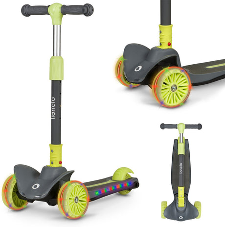 Lionelo Timmy Kinderroller – Tretroller für Kinder ab 3 Jahren – 3 Räder – bis 50 kg – verstellbarer Lenker – LED-Räder beleuchtetes Deck – rutschfeste Plattform – klappbar – kein Zusammenbau erforderlich