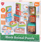 Playgo Play Holzblock-Puzzle Tiere, 20 Teile.
